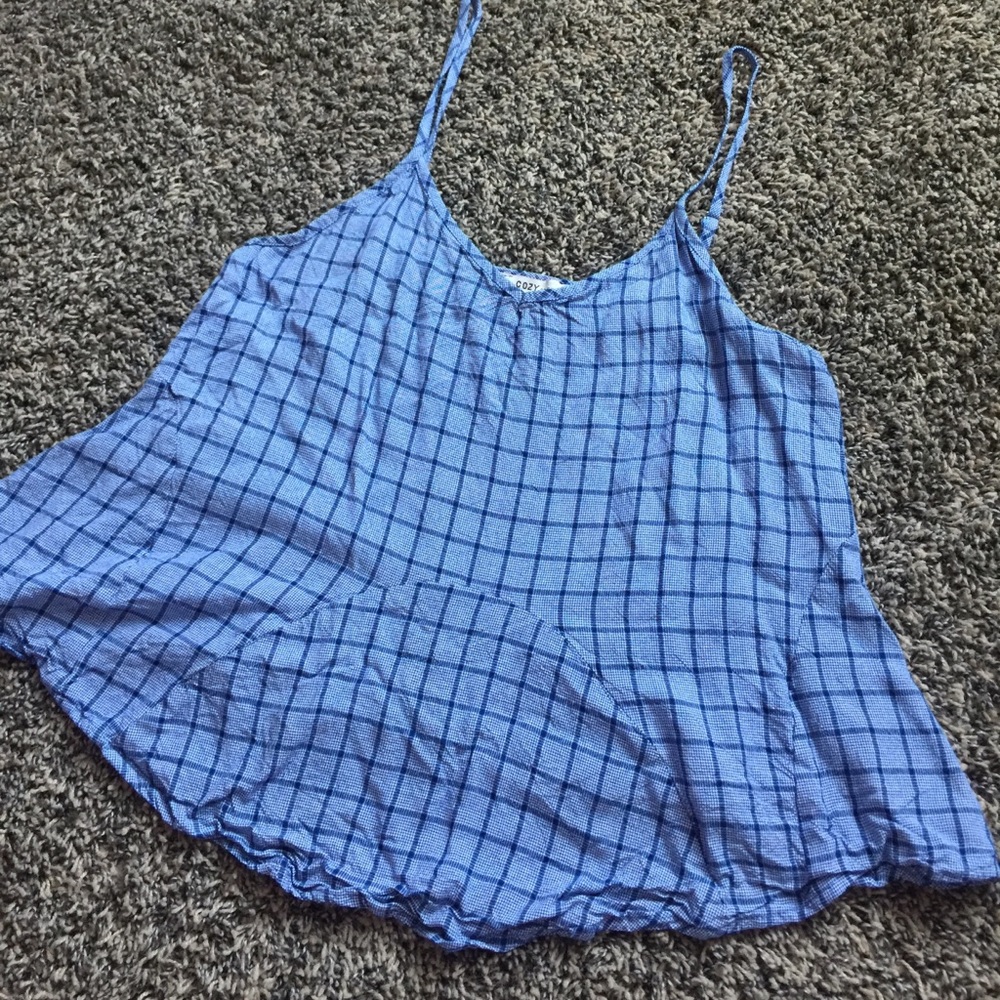 [ Cozy Casual ] Blue plaid spaghetti strap